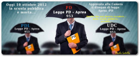 Din Don… è  arrivo sul primo binario freccia Rossa 953 (Legge Scuola PD – Aprea)… allontanarsi dalla scuola pubblica!