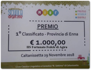 Primo Premio della selezione Provinciale del Concorso Nazionale Scuola Digitale al Liceo delle Scienze Umane di Agira