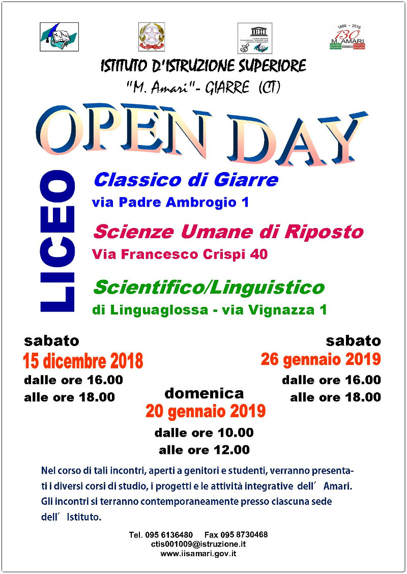 Domenica 20 gennaio all’Open day dell’IIS Amari di Giarre