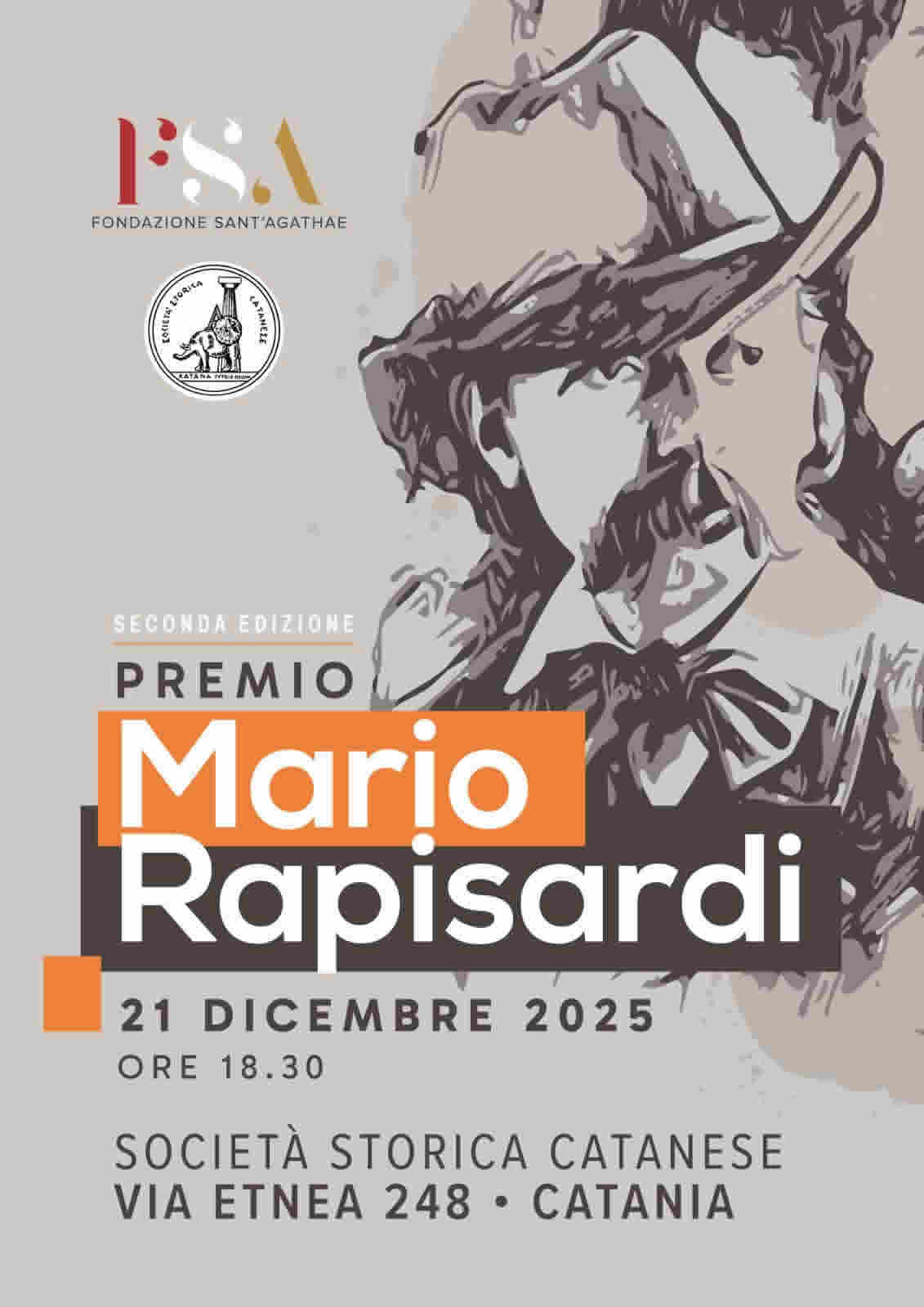 PREMIO MARIO RAPISARDI SECONDA EDIZIONE – DOMENCA 21 DICEMBRE ORE 18,30 – SOCIETA’ STORICA CATANESE